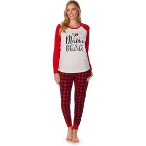 Cuddl Duds Womens Red Black Plaid Polar Bear Long Sleeve Pajamas Sets Sz S New